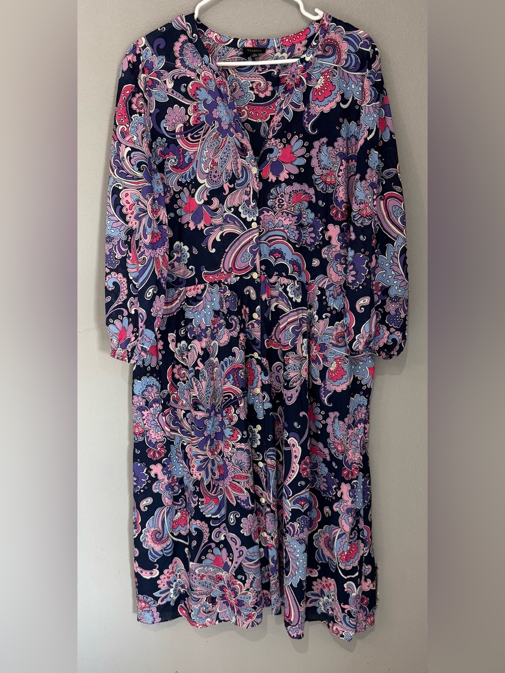 Talbots Women’s Navy Viole Fit-And-Flare  Button-Front Shirtdress Size 18